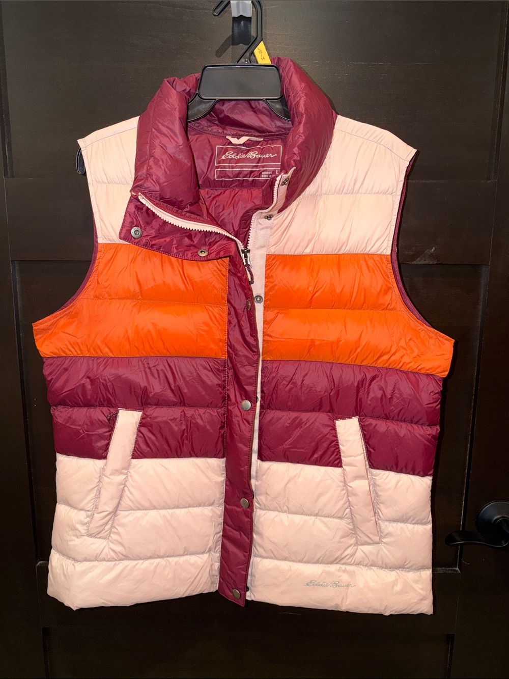 Eddie Bauer Pink, Orange & Burgundy Puffer Vest